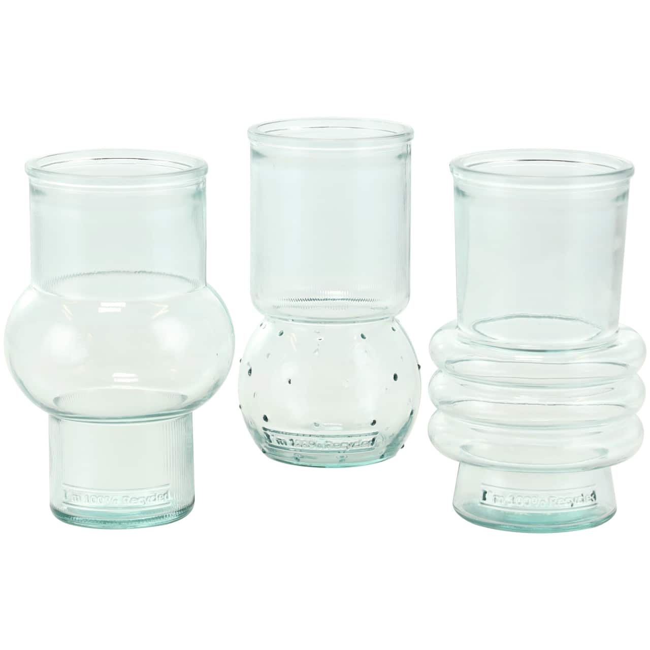 Clear Small Bubble Ribbed Recycled Glass Vase Set